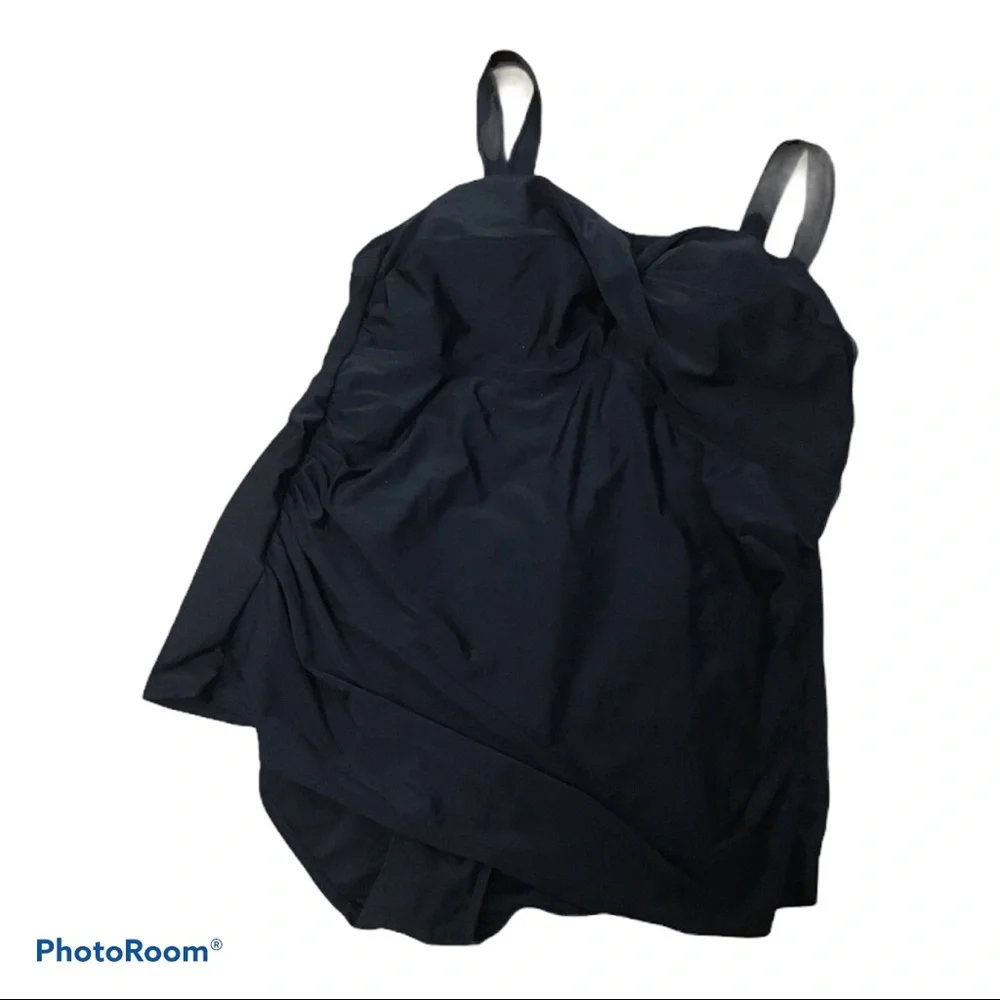 Merona Black One Piece Ruched Skirted Swimsuit 20W‎